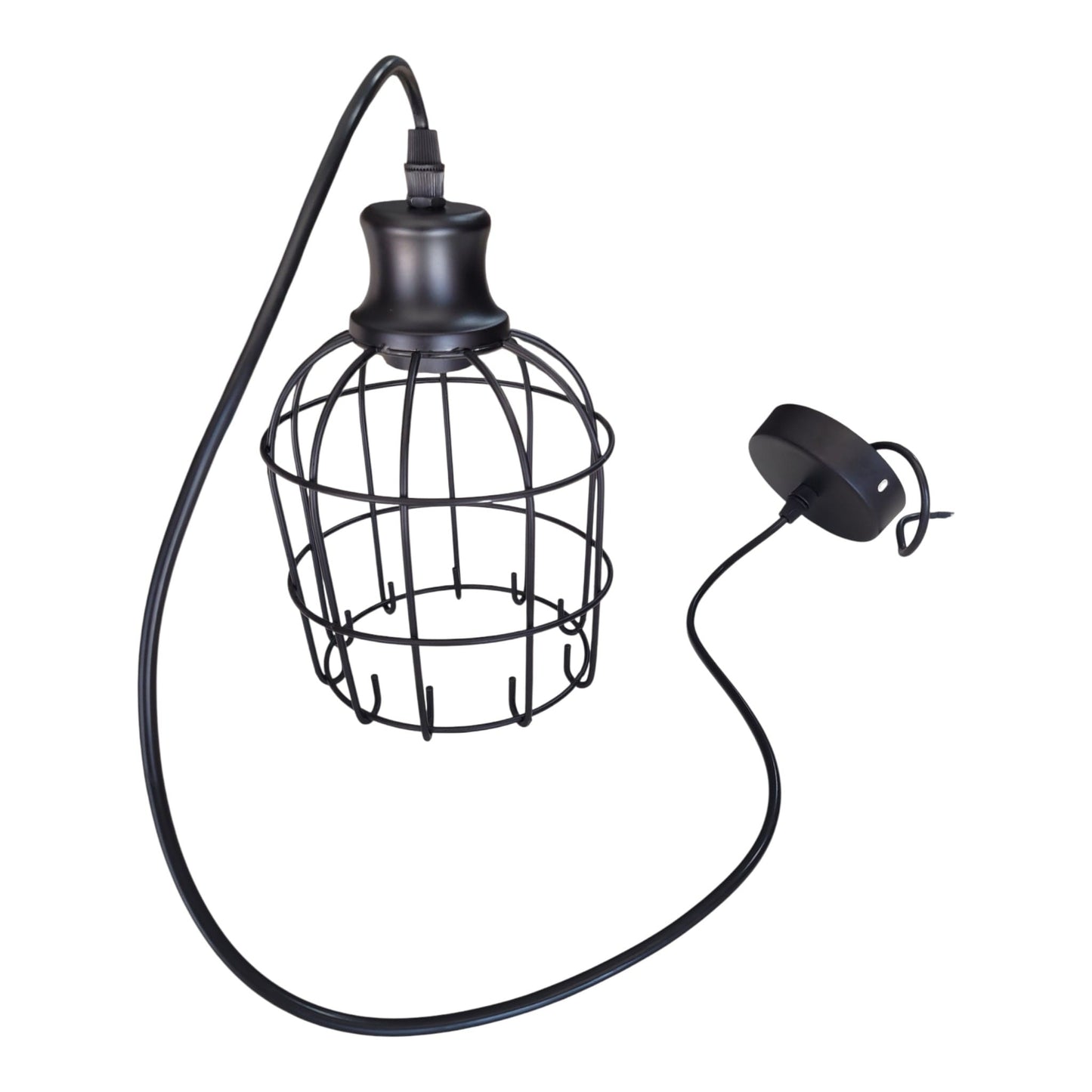 Candeeiro de Teto Suspenso Vintage Industrial – Gaiola em Metal Preto E27 (LV226) COM LÂMPADA INCLUÍDA