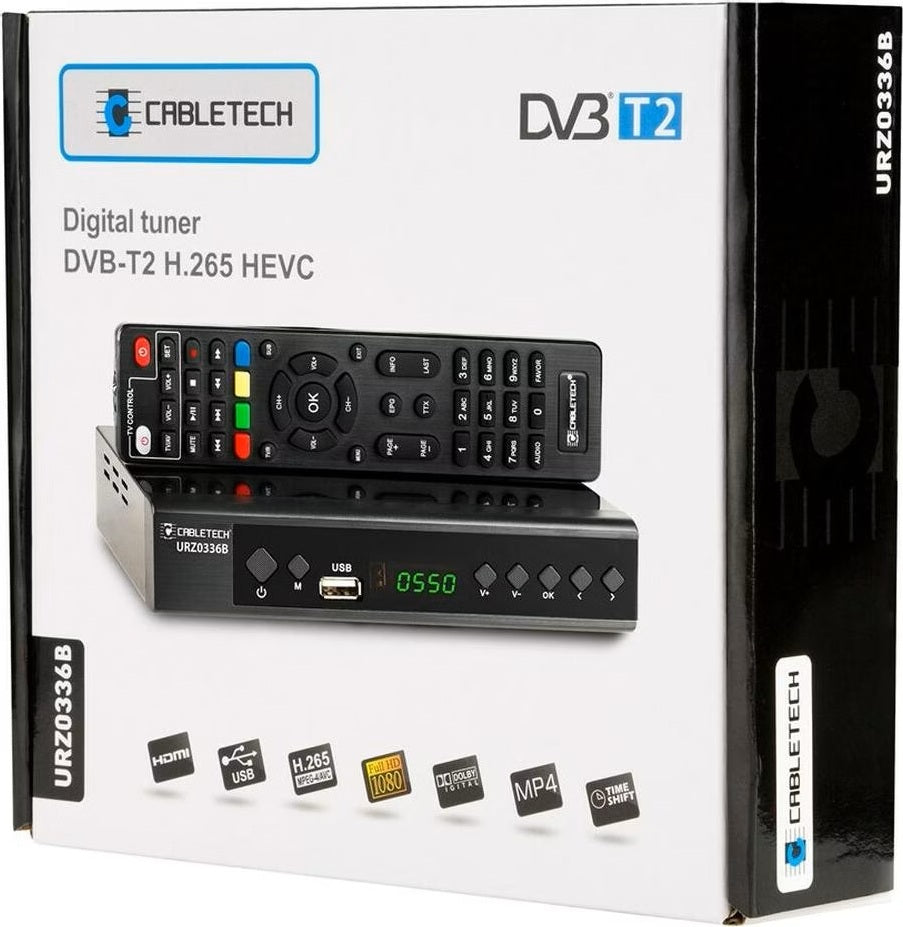 Sintonizador e Descodificador TDT Cabletech URZ0336B – DVB-T2 / H.265 HEVC Full HD 1080p