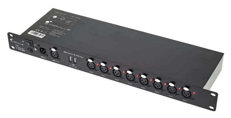 Splitter e Amplificador DMX de 8 Saídas 3-pin para Rack 19" com USB – Stairville