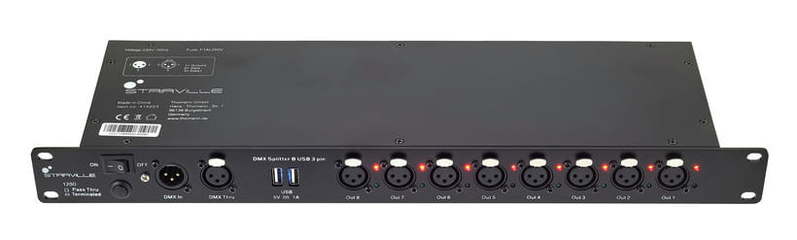 Splitter e Amplificador DMX de 8 Saídas 3-pin para Rack 19" com USB – Stairville