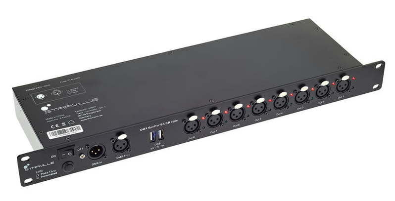 Splitter e Amplificador DMX de 8 Saídas 3-pin para Rack 19" com USB – Stairville
