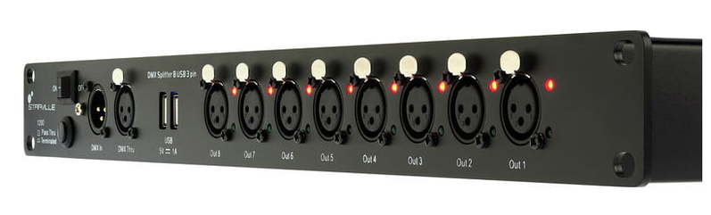 Splitter e Amplificador DMX de 8 Saídas 3-pin para Rack 19" com USB – Stairville