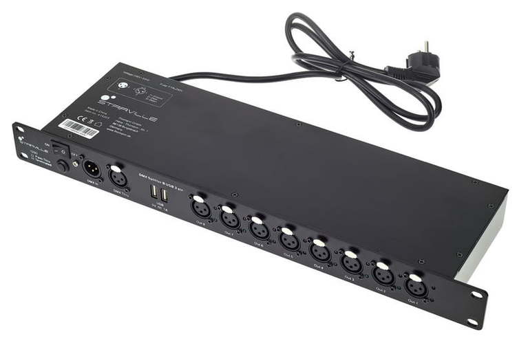 Splitter e Amplificador DMX de 8 Saídas 3-pin para Rack 19" com USB – Stairville
