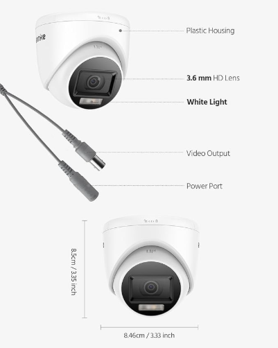 Kit 4 Câmaras de Vigilância CCTV Annke – Lente 3.6mm HD com Luz Branca e Visão Noturna