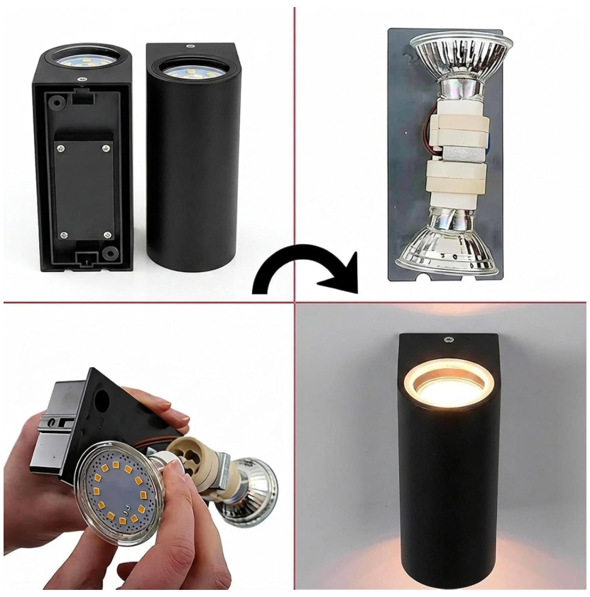 Aplique de Parede Exterior Duplo GU10 IP54 Preto