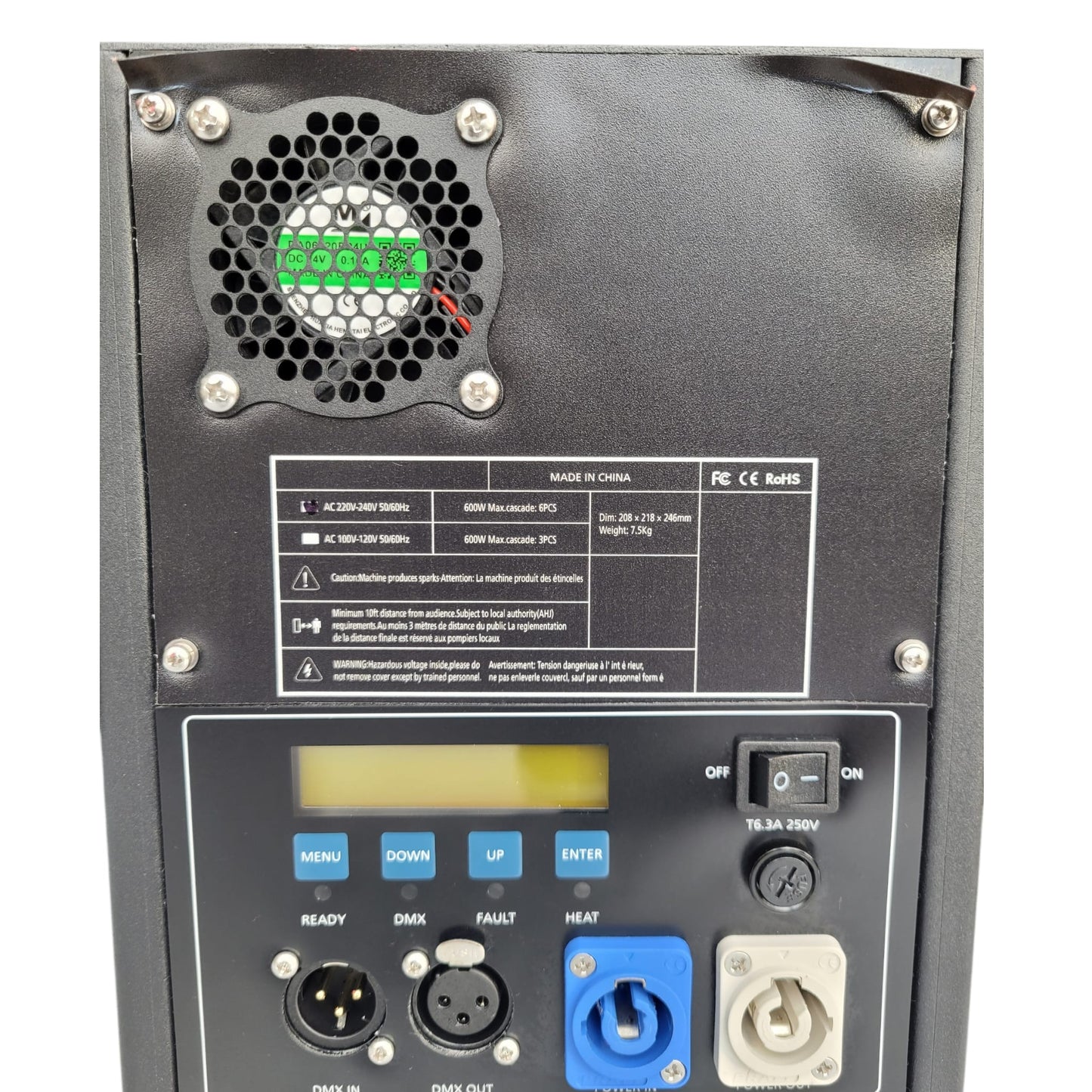 Máquina de Faíscas Frias 600W com Controlo DMX – Efeito Fonte de Pirotecnia Segura para Casamentos, Palcos e Eventos