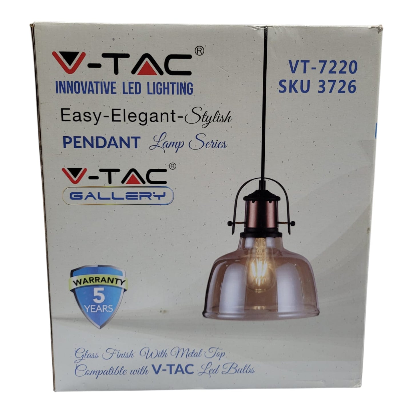 Candeeiro Suspenso V-TAC VT-7220 Vidro e Metal E27
