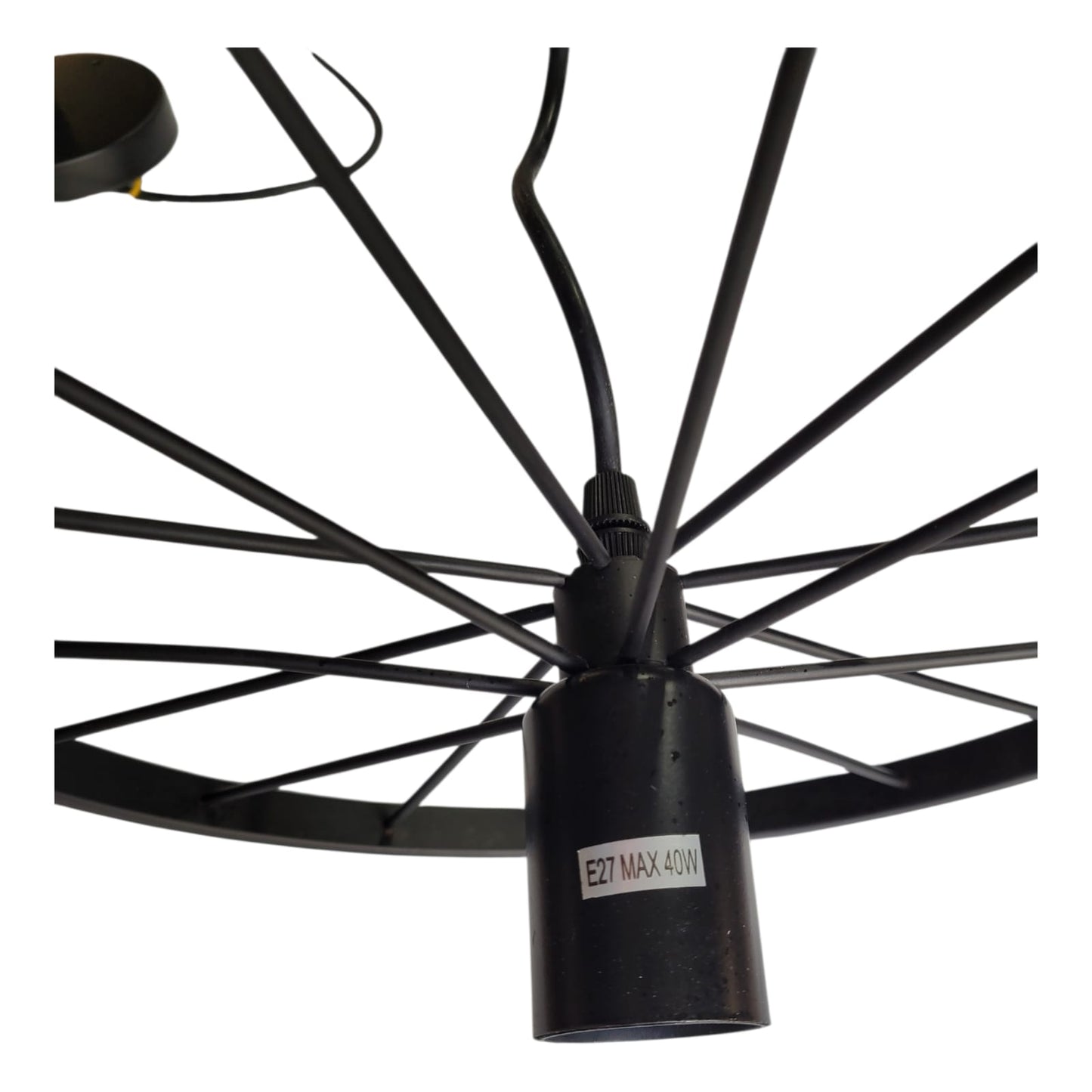 Candeeiro Pendente Industrial Roda Metal Preta E27 – Máx. 40W