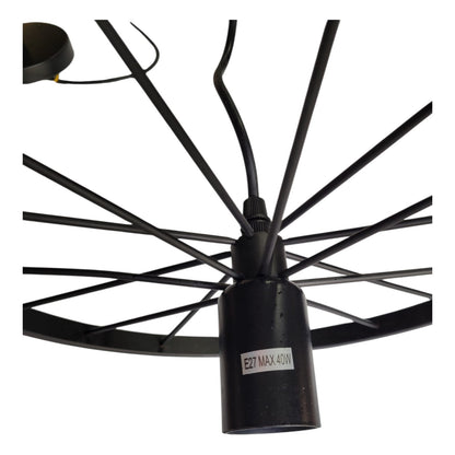 Candeeiro Pendente Industrial Roda Metal Preta E27 – Máx. 40W