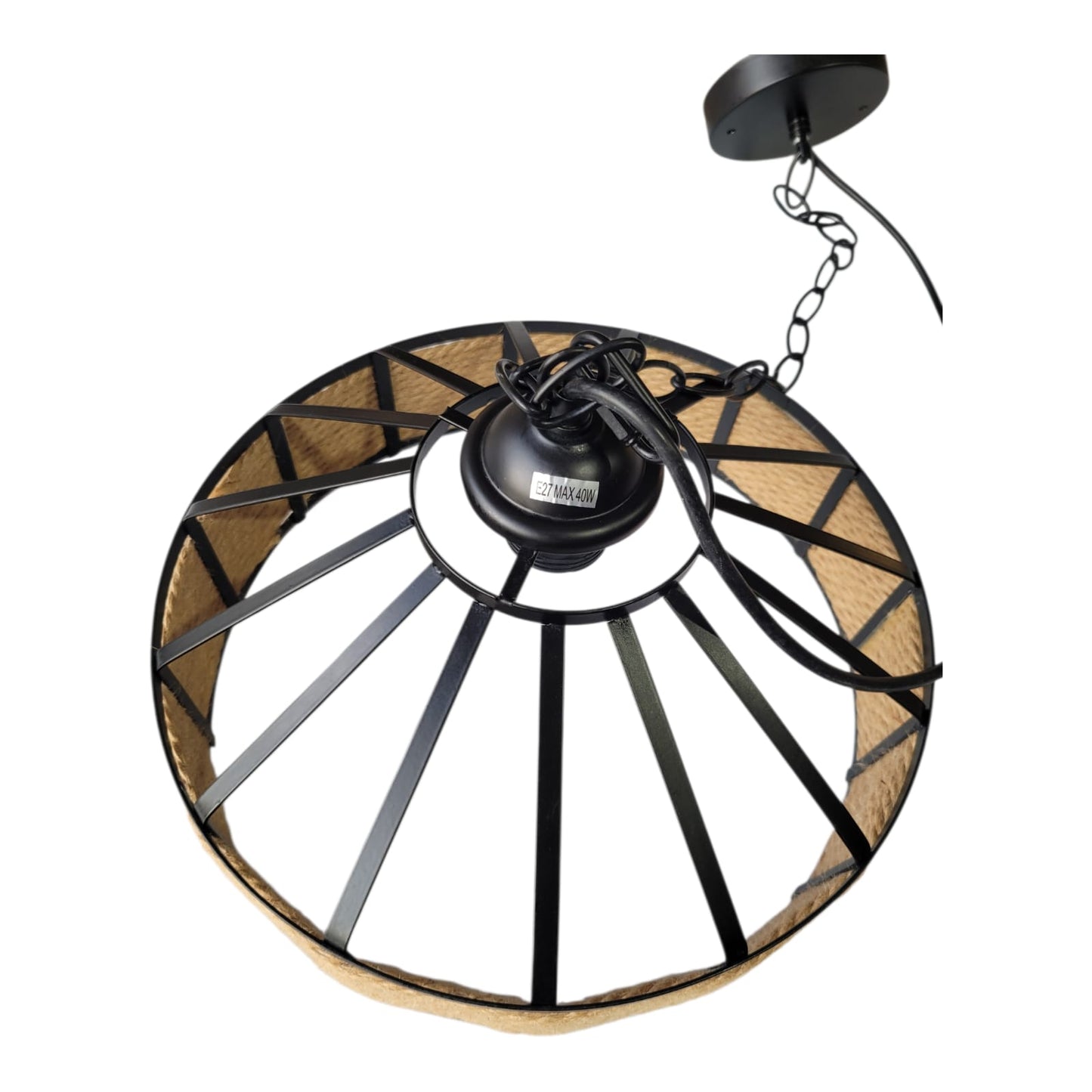 Candeeiro Pendente Roda Industrial com Corda – E27 Máx. 40W