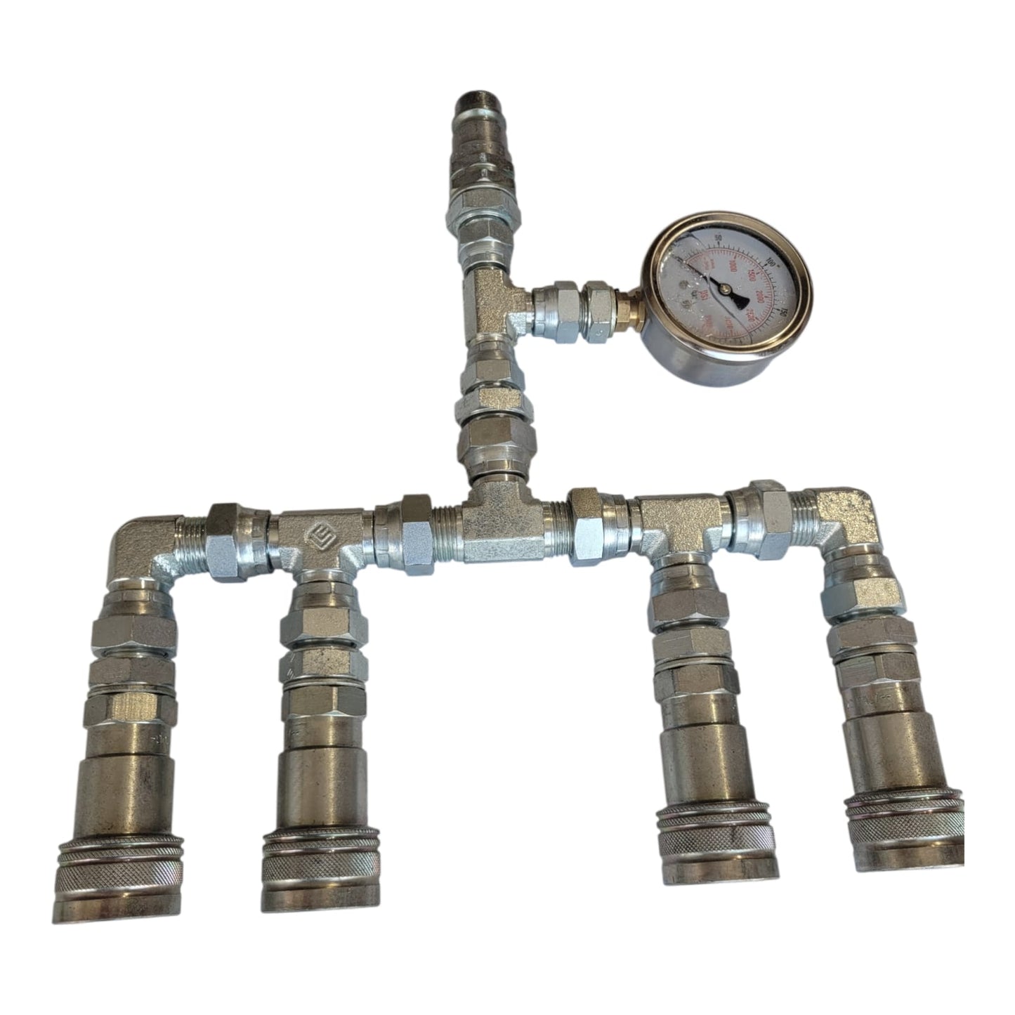 Kit de Engates Hidráulicos / CO₂ – 1 Entrada + 4 Saídas com Manómetro