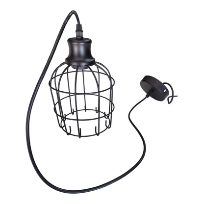 Candeeiro de Teto Suspenso Vintage Industrial – Gaiola em Metal Preto E27 (LV226) COM LÂMPADA INCLUÍDA