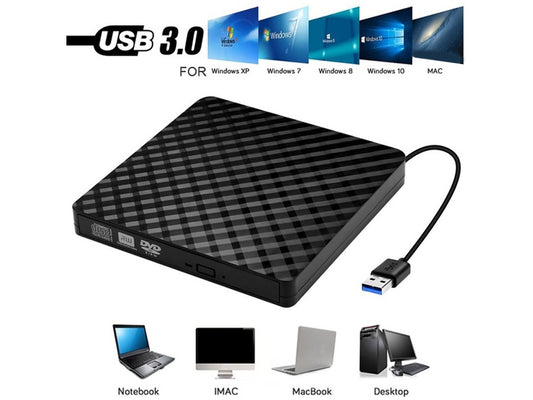 Leitor e Gravador de DVD/CD Externo Portátil USB 3.0 – Plug & Play Slim