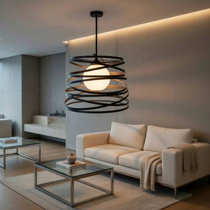 Candeeiro Suspenso Moderno – Aros Circulares em Metal Preto